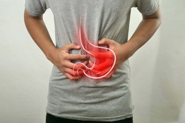 istock Digital composition of internal gastric with highlighted red inflammation on sick person, man with stomach pain gastritis, health and medical 1758082032