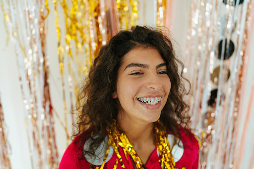 Portrait of a young girl at a New Year's party celebration