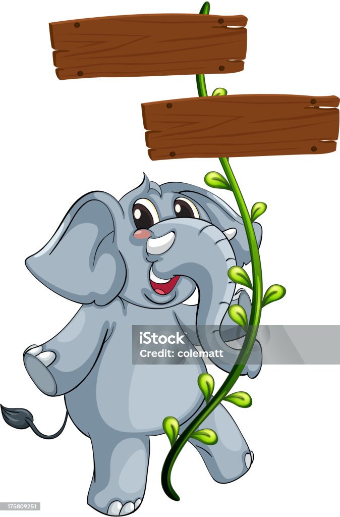 Gray elephant and the vine plant with signboard Gray elephant and vine plant with signboard on a white background Animal stock vector
