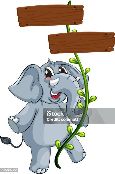 Gray Elephant And The Vine Plant With Signboard Stock Illustration - Download Image Now - Animal, Animal Body Part, Animal Ear