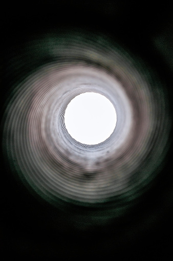 View through the barrel of a 105mm Light Field Gun Howitzer showing spiral rifling which spins the shell and improves accuracy