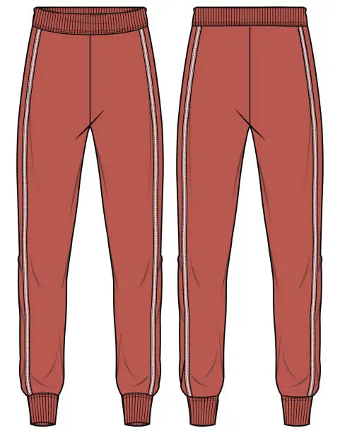 Vector illustration of Jogger track bottom Pants design flat sketch vector illustration, Track pants concept with front and back view, Sweatpants for running, jogging, fitness, and active wear pants design.