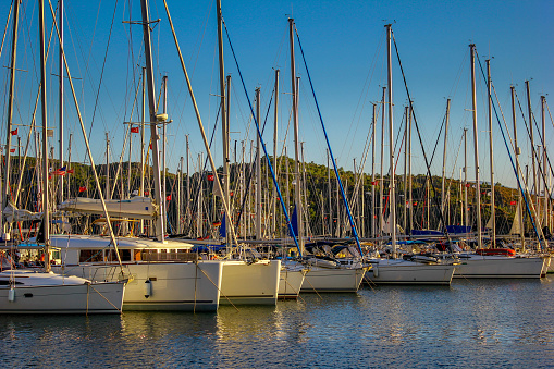 Sailing yachts moored in the marina