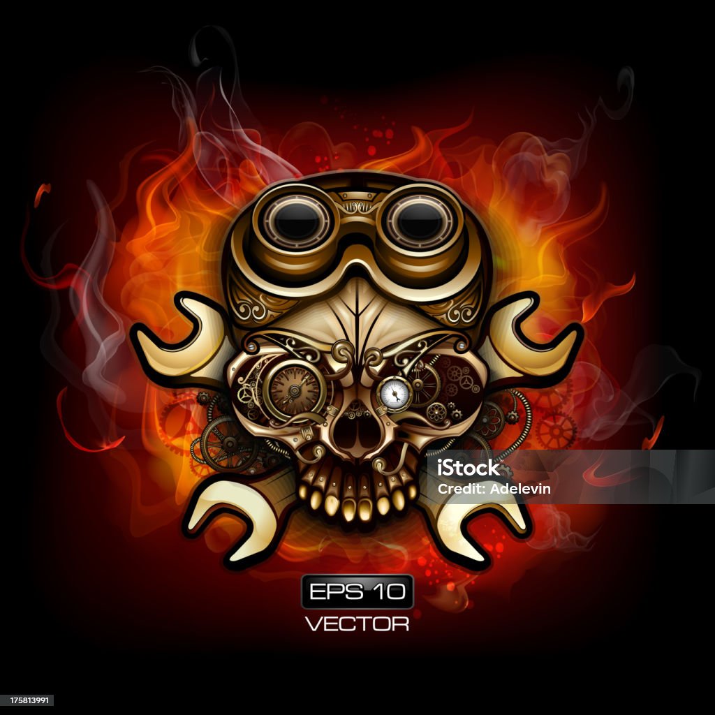 Fire Steampunk czaszki - Grafika wektorowa royalty-free (Steampunk)