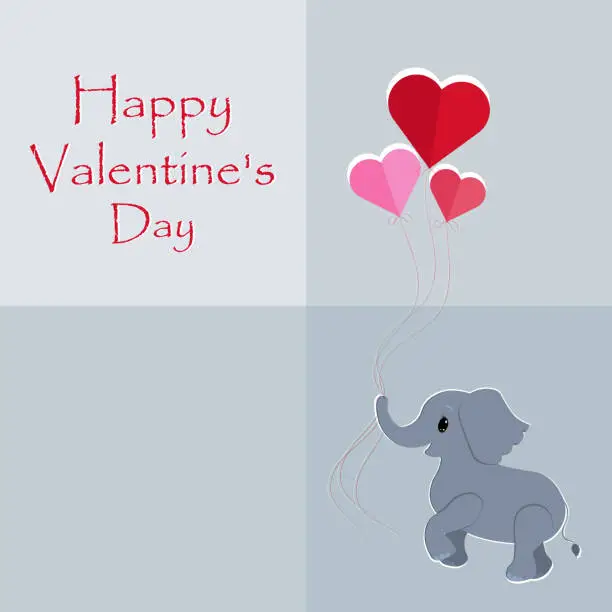 Vector illustration of postcard with elefant happy valentine's day