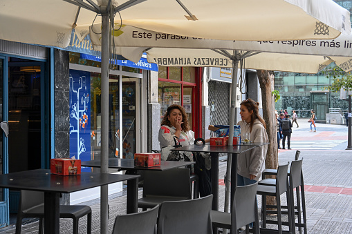 Bilbao, Spain, October 19, 2023 - A sidewalk Café in Indautxu neighborhood, Bilbao, Spain.