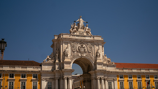 Lisbon, Portugal - May 25, 2023: Detail of Augusta Arch. High-quality photo