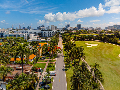 An Elevated View above the Elegant Bayshore Neighborhood, Near 23rd & Meridian Avenue in Miami Beach, Miami, USA on a Sunny Day