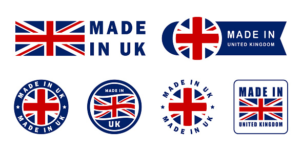 Made in UK vector label set. United Kingdom product stickers.