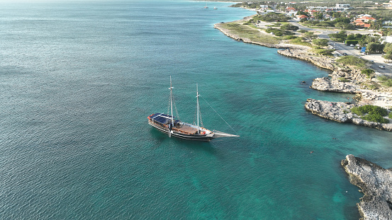 A tourist attraction in Aruba. This pirate ship sails with tourist on sunset trips.