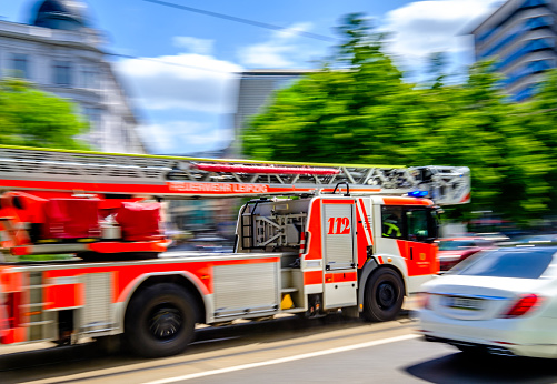 Manhattan, New York City - June 4, 2022 - Firefighters Trucks at ten house, the first dept intervened in the rescue of september 11 terrostic attack