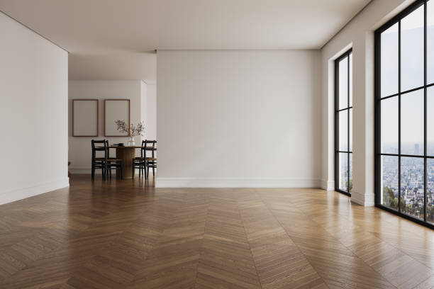 istock Modern bright interior empty room , table with chairs. Mock up. Suitable for interior rooms furniture template. 1758254615