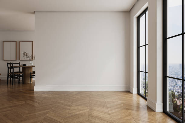 istock Modern bright interior empty room , table with chairs. Mock up. Suitable for interior rooms furniture template. 1758254620