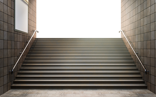 Staircase exit from the subway on a white background. 3d illustration