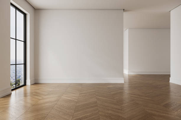istock Modern bright interior empty room with white walls. Mock up. Suitable for interior rooms furniture template. 1758273246