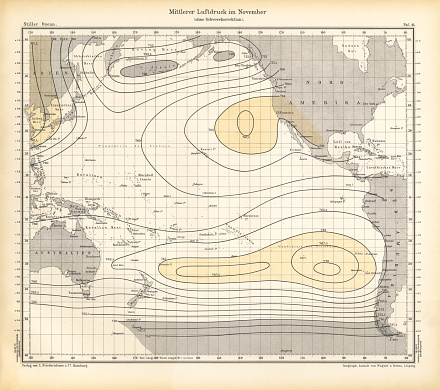 istock Chart of Weather Patterns in the Pacific Ocean in November, German Antique Victorian Engraving, 1896 1758290706