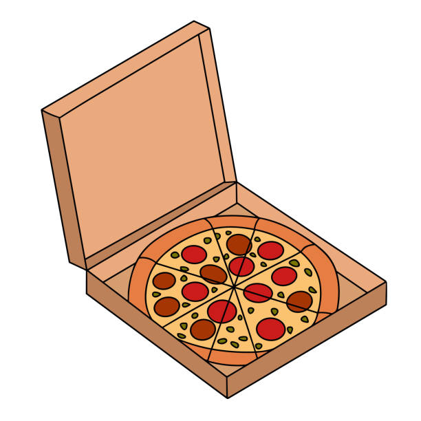 пицца в коробке цветной контур. - pizza pizza box cartoon take out food stock illustrations