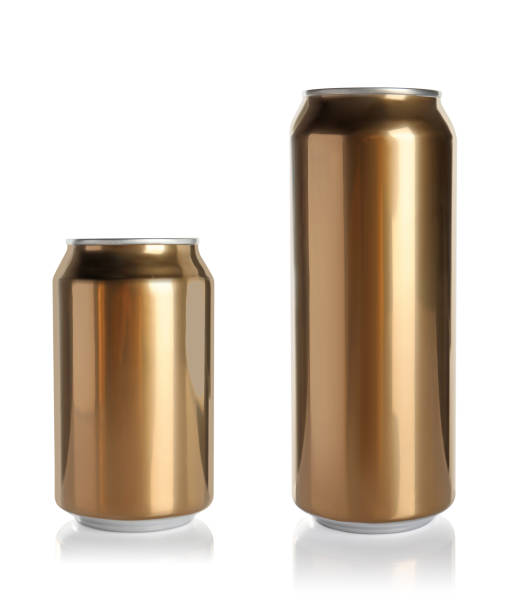 istock Stylish golden aluminum beverage cans on white background 1758317111