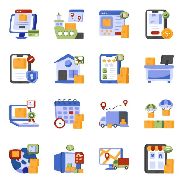 Vector illustration of Set of Cargo Flat Icons
