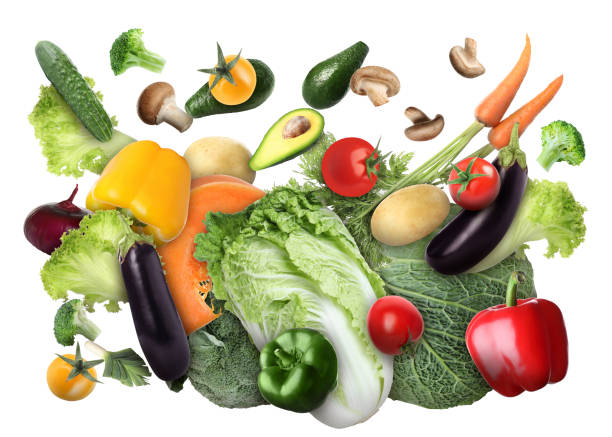 istock Flying fresh ripe vegetables on white background 1758340462