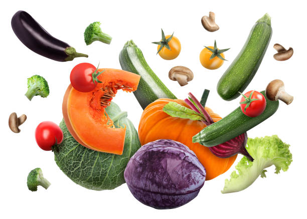 istock Flying fresh ripe vegetables on white background 1758340468