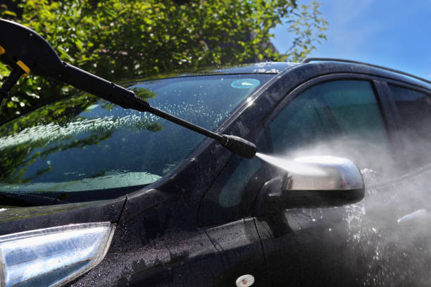 istock Manual car wash with pressurized water 1758344505