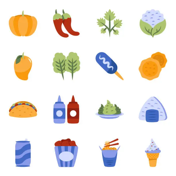 Vector illustration of Set of Food and Edible Flat Icons