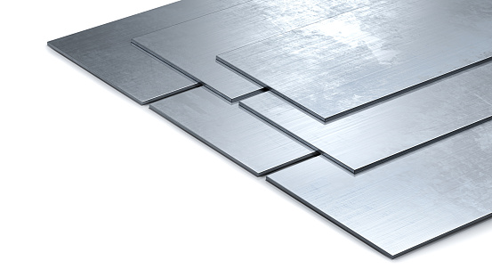 Metal sheets on the white background. 3d rendering