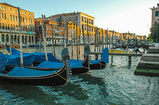 Italy Panoramic view of Venice city canals. Canals, sea streets and buildings