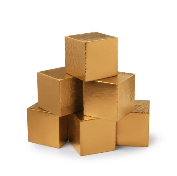 istock Shiny stylish golden cubes on white background 1758414650