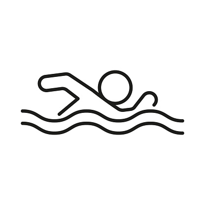 Swim in water, line icon. Swimmer in pool, river, lake, sea, ocean Vector outline illustration