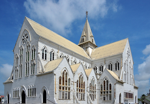 Georgetown, Guyana: Saint George's Anglican cathedral, seat of the Bishop of Guyana - architect Sir Arthur Blomfield and opened in 1892, but only completed in 1899 - Designed in Gothic style, it is one of the tallest wooden churches in the world. Church in the Province of the West Indies. Church Street
