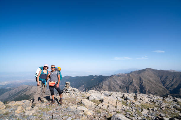 backpack, camp, climbing, mountain, hiking poles