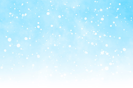 Watercolor Winter Sky Background of Abstract Snowflakes Falling