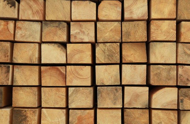 istock Many stacked wooden beams as background, closeup 1758450557