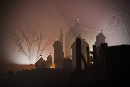 old cemetery night scene 3d illustration