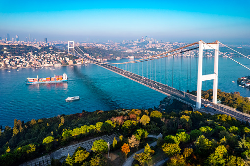 Istanbul, Turkey. Beautiful Istanbul bosphorus landscape. View of Fatih Sultan Mehmet Bridge.