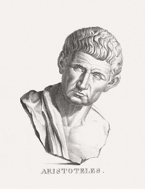 Aristotele (384 BC - 322 BC) Aristotele (Greek philosopher, 384 BC - 322 BC). Lithograph after an antique bust by Joseph Brodtmann (German-swiss engraver and publisher, 1787-1862), published c. 1830. aristotle stock illustrations