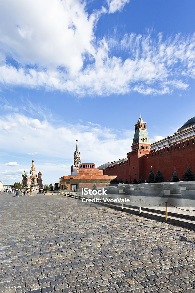 view of lenin mausoleum and kremlin wall view of lenin mausoleum and kremlin wall on red square in Moscow Architecture Stock Photo