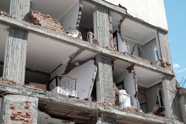 The wreckage of a collapsed building after the earthquake