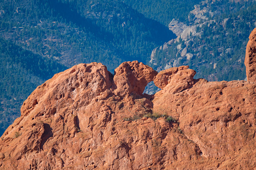 Aerial  view of Vedauwoo and Blair Wallis outdoor Recreation area geology rock formations near Laramie Wyoming, US.