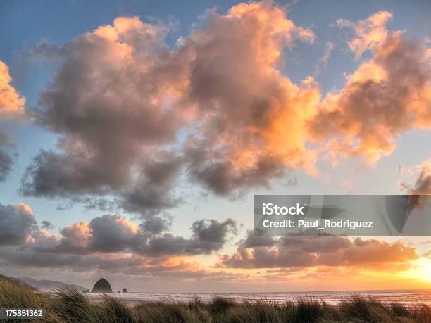 Passing Clouds Over Haystack Stock Photo - Download Image Now - American Culture, Cannon Beach, Haystack Rock