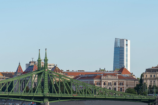 Liberty bridge, Freedom bridge, Danube river, tower block, Budapest, Hungary,
