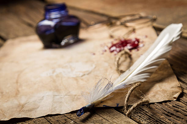 istock Feather lying on old sheet of paper 175851689
