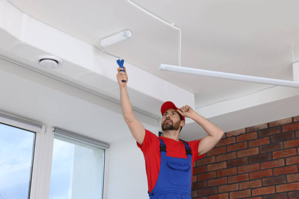 istock Handyman painting ceiling with roller in room 1758533247