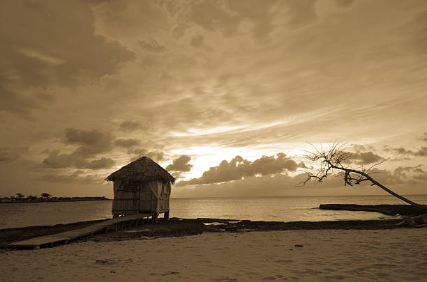 A wooden hut on a beach in Cuba.