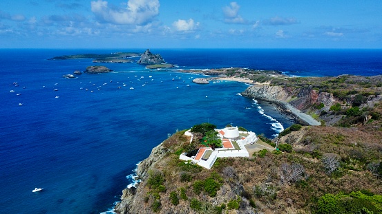 Drone view of Fernando Noronha’s island in the middle of Atlantic Ocean