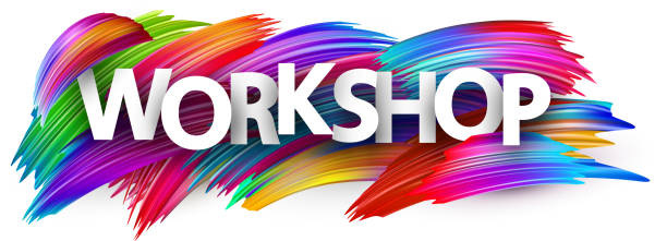 istock Workshop paper word sign with colorful spectrum paint brush strokes over white. 1758547981