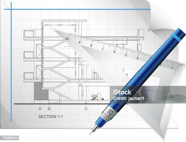 Чертежный Лист — стоковая векторная графика и другие изображения на тему Архитектор - Архитектор, Угольник, Архитектура