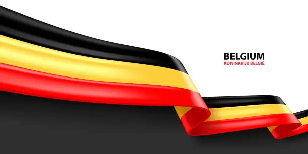 Vector illustration of Belgium 3D Ribbon Flag